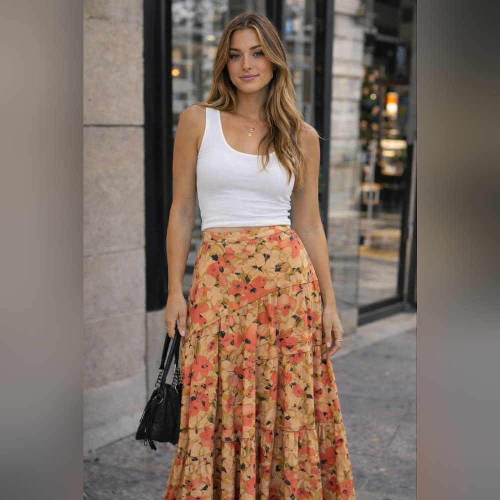 CMC Click vintage Autumn Maxi Flare Skirt - Picture 2 of 7